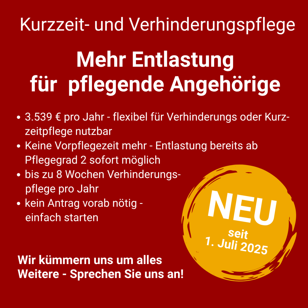 Kurzzeit- u8nd Verhinderungspflege: Mehr Entlastung durch pflegende Angehörige
